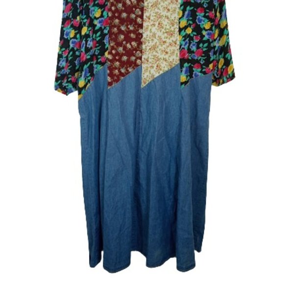 Vintage Chorus Blues Womens Midi Dress Chiffon Floral Patchwork Denim Plus 22W - Picture 2 of 6